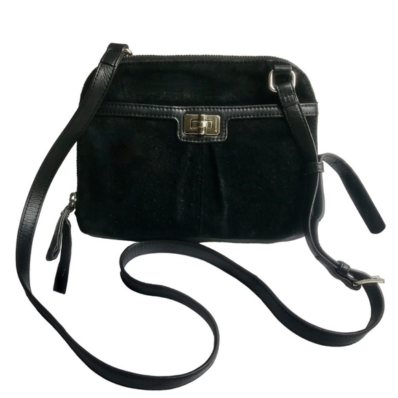 B. Makowsky Suede & Leather Black Crossbody Bag - Picture 1 of 16